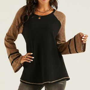 Suzanne Betro Black & Taupe Lace-Accent Raglan Tee - Size 4X - NWT